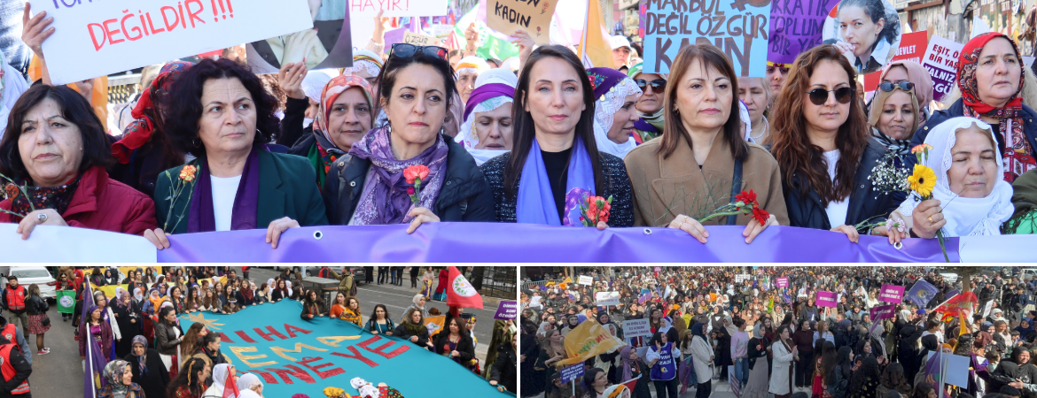 Kadınlar 8 Mart’ta alanları doldurdu: Barış çağrısının bekleyeni değil, öznesi ve büyüteni olacağız