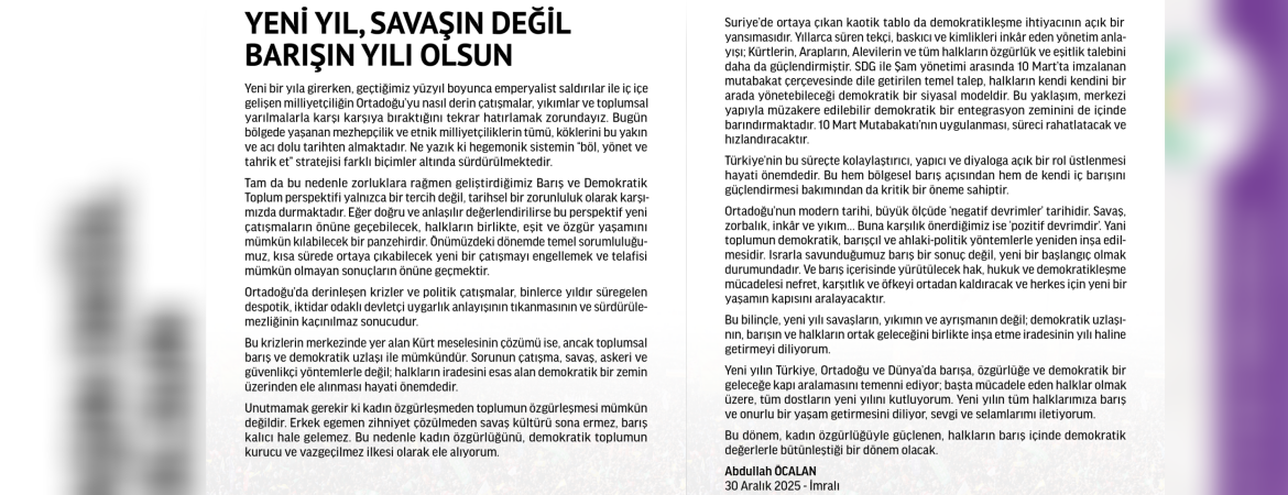 Yeni yıl, savaşın değil barışın yılı olsun