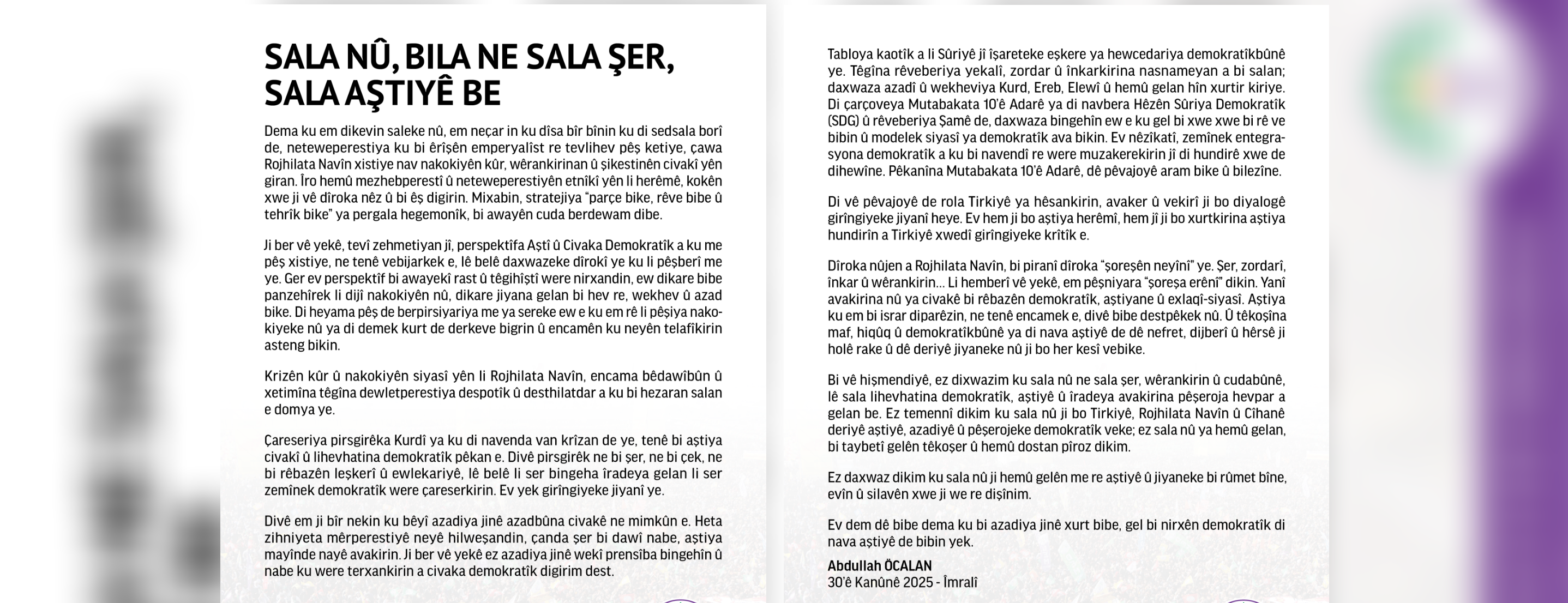 Sala Nû, bila ne sala şer, sala aştiyê be