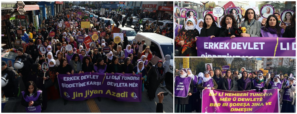 Yasak ve engellemelere karşı 25 Kasım eylemlerinde "Jin Jiyan Azadî" sloganı yükseldi